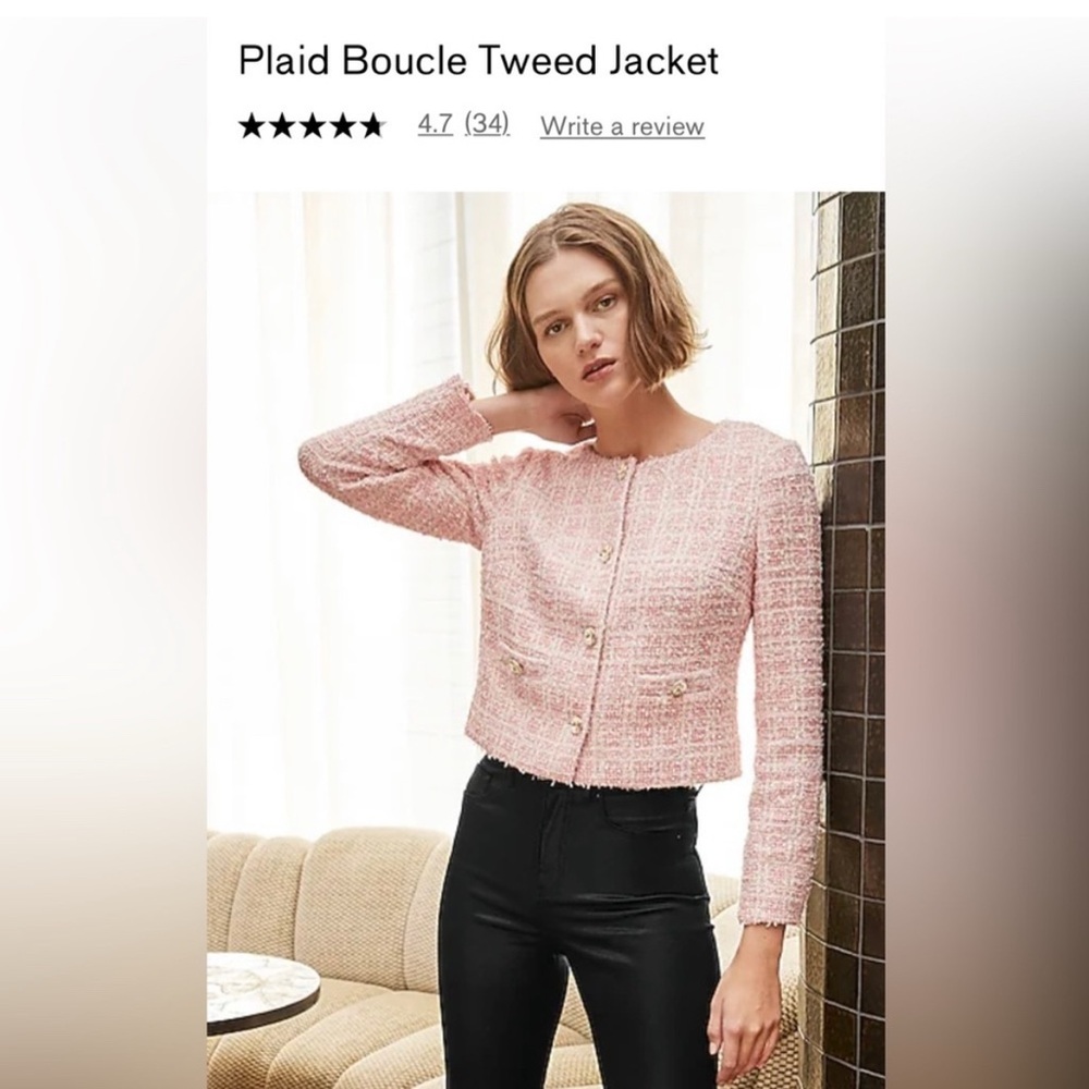 Express Plaid Boucle Tweed Jacket Blazer Pink Blush Career Casual Size Small